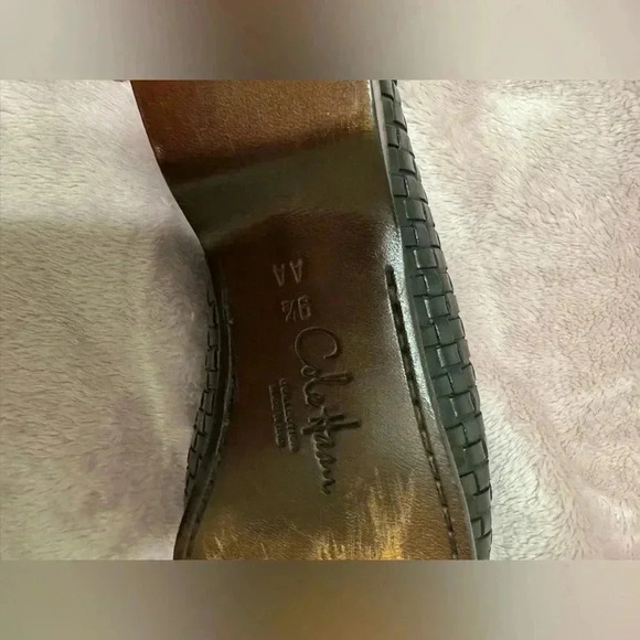 Cole Haan Black Leather Basket Weave Tassel Loafers Size 9 1/2AA Narrow - Picture 6 of 9